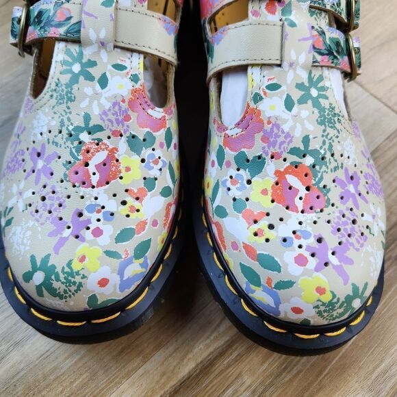 🩵NIB Dr. Martens Parchment Beige Floral Virginia Leather Mary Jane Size 8 - Picture 5 of 16